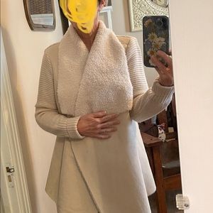 Beautiful faux lamb skin and faux suede shawl collar wrap sweater